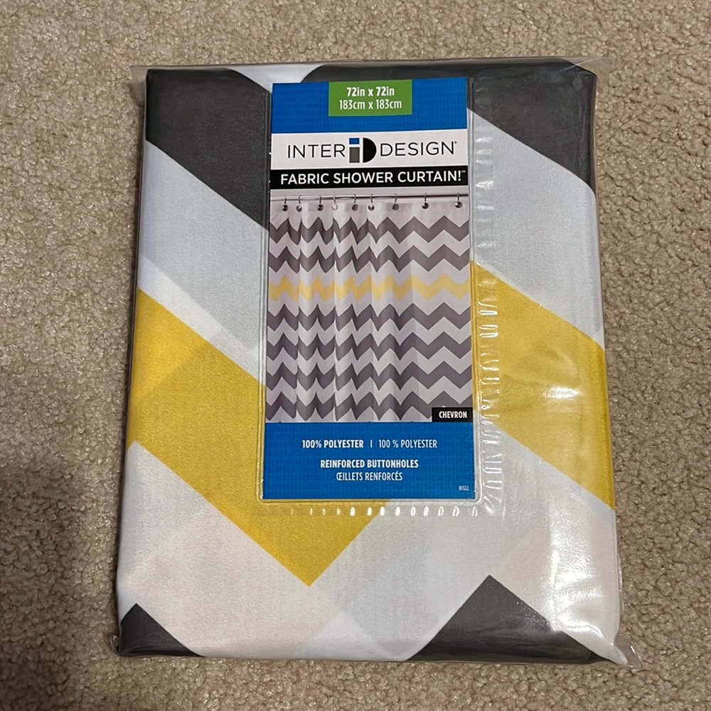 New gray, white and yellow chevron shower curtain